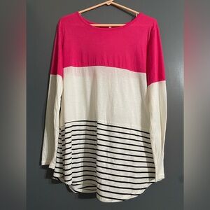 Pink and White Striped Long Sleeve Top